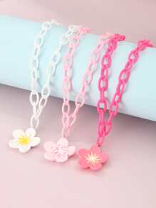 3pcs Girls Flower Charm Necklace - Multicolor - View 1
