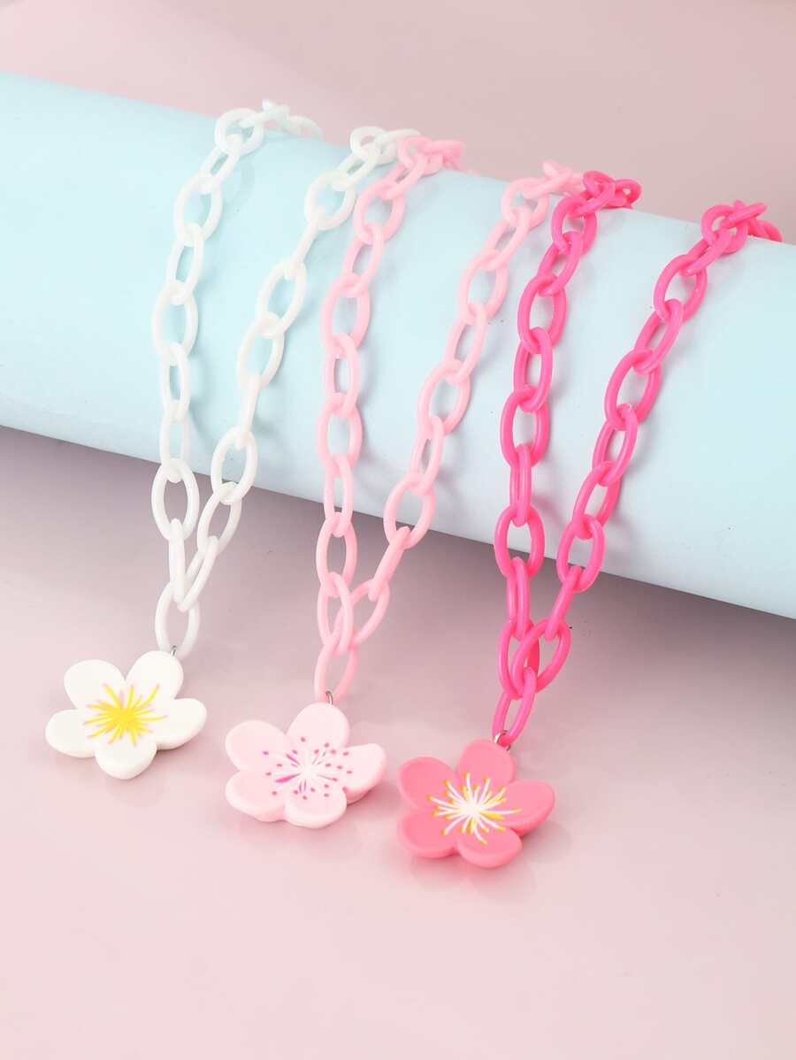 3pcs Girls Flower Charm Necklace - Multicolor - View 1