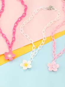 3pcs Girls Flower Charm Necklace - Multicolor - View 3