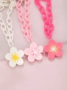 3pcs Girls Flower Charm Necklace - Multicolor - View 5