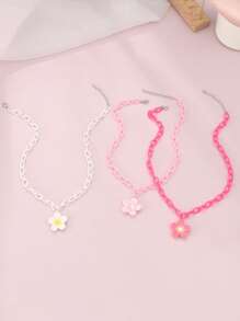 3pcs Girls Flower Charm Necklace - Multicolor - View 6