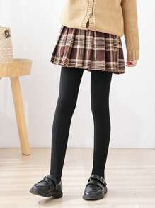 2雙小女童極簡風格素色褲襪 - 黑色 - 查看 3