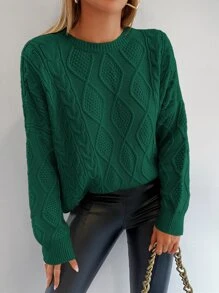 EURMUSE Cable Knit Drop Shoulder Sweater