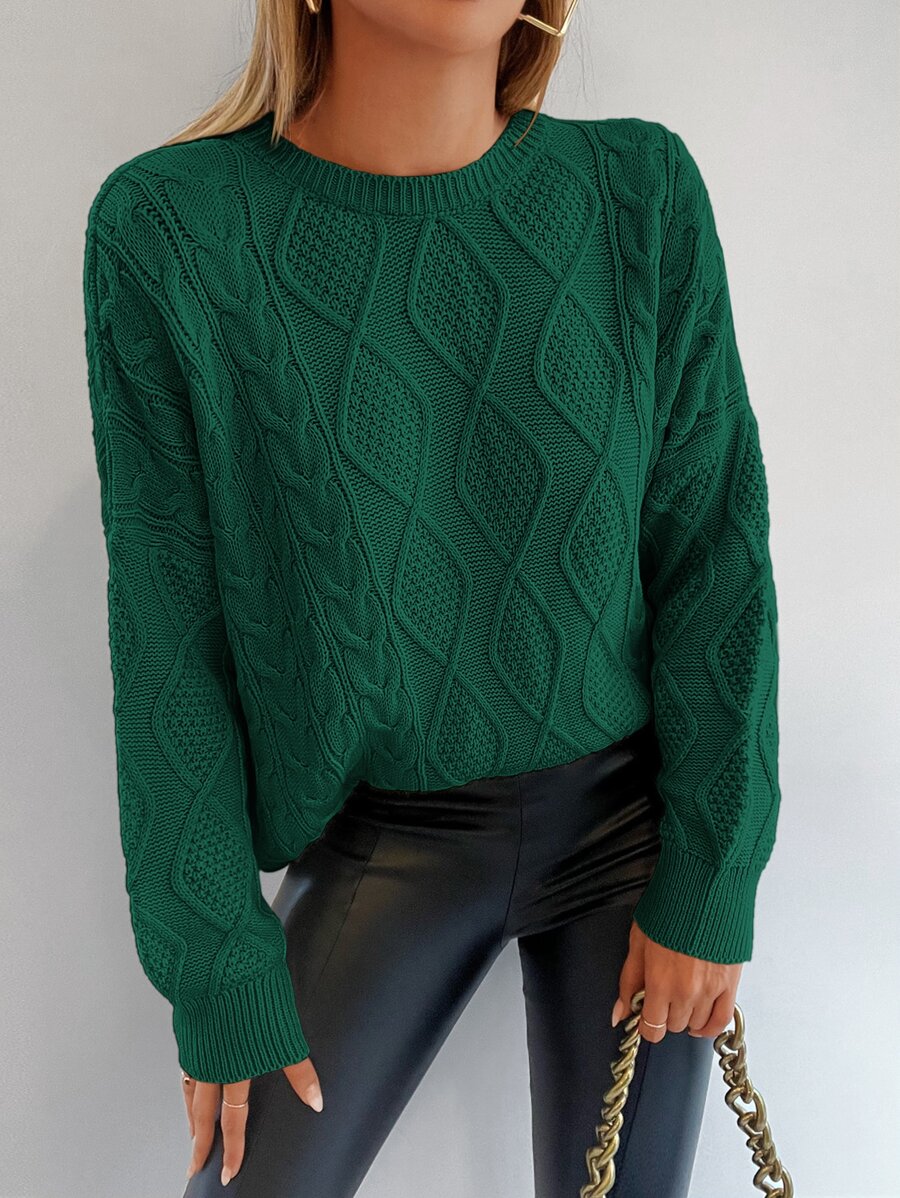 EURMUSE Cable Knit Drop Shoulder Sweater