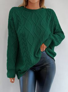 EURMUSE Cable Knit Drop Shoulder Sweater