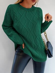 EURMUSE Cable Knit Drop Shoulder Sweater