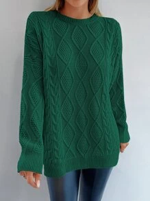 EURMUSE Cable Knit Drop Shoulder Sweater