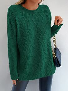 EURMUSE Cable Knit Drop Shoulder Sweater