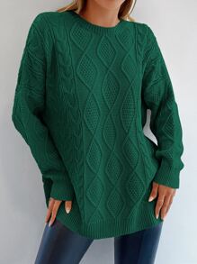 EURMUSE Cable Knit Drop Shoulder Sweater