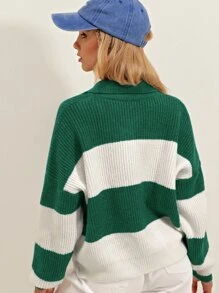 RueChic Colourblock Drop Shoulder Jumper - Green - View 2