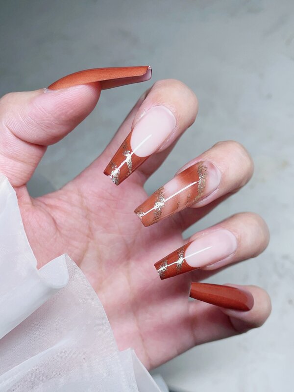 24Pcs Long Coffin Glitter Fake Nail & 1Sheet Tape & 1Pc Nail File Press On Nails Nail Supplies Nails