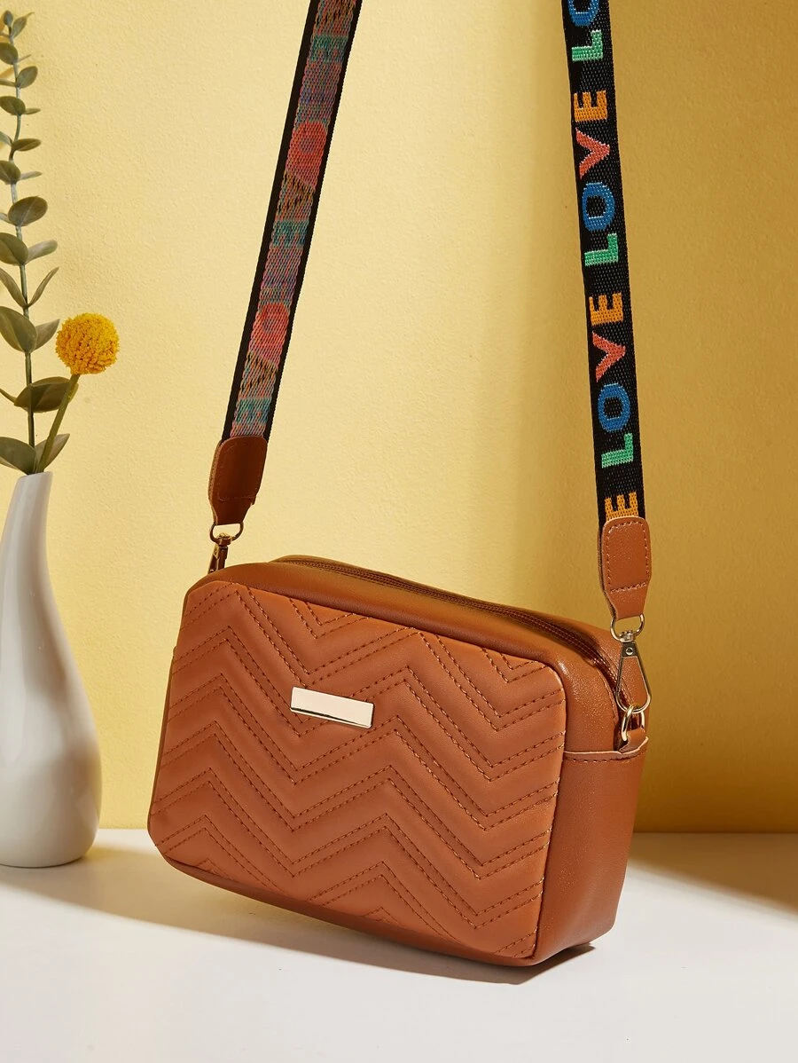 防水、輕巧、商務休閒迷你 V 型金屬裝飾方形包適合青少年女大學生、菜鳥和白領，非常適合辦公室、大學、工作、商務、通勤 - 棕色 - 查看 1