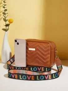 防水、輕巧、商務休閒迷你 V 型金屬裝飾方形包適合青少年女大學生、菜鳥和白領，非常適合辦公室、大學、工作、商務、通勤 - 棕色 - 查看 2