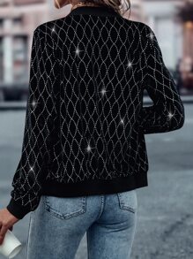 SHEIN LUNE Zip Up Bomber Jacket - Black - View 2