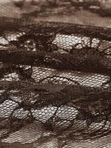 ROMWE Fairycore Contrast Lace Cold Shoulder Top - Coffee Brown - View 4