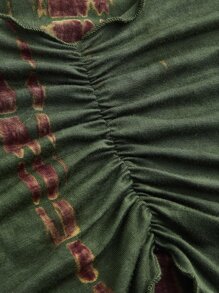 SHEIN ICON 頹廢搖滾紮染褶邊木耳邊T恤 - 軍綠色 - 查看 3