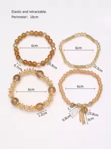 4pcs/Set Random Crystal Beaded Bracelet Boho Faux Agate Faux Pearl Tassel Chain Charm Beaded Bracelet Jewelry Gift For Women