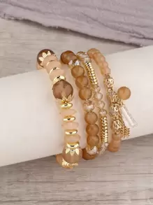 4pcs/Set Random Crystal Beaded Bracelet Boho Faux Agate Faux Pearl Tassel Chain Charm Beaded Bracelet Jewelry Gift For Women