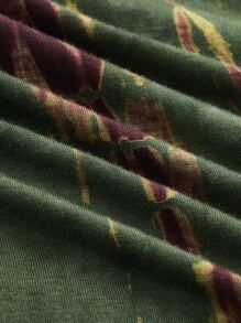 SHEIN ICON 頹廢搖滾紮染褶邊木耳邊T恤 - 軍綠色 - 查看 4