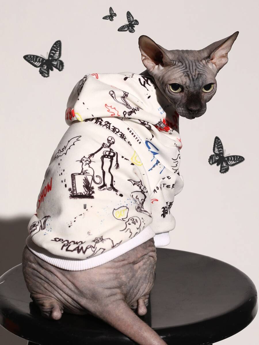 Halloween Skeleton Print Pet Hoodie - Multicolor - View 1