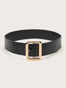 Casual Crocodile Pattern Metal Buckle Belt PU Belt For Jeans Pants Halloween Fall, Autumn, Halloween - Black - View 2