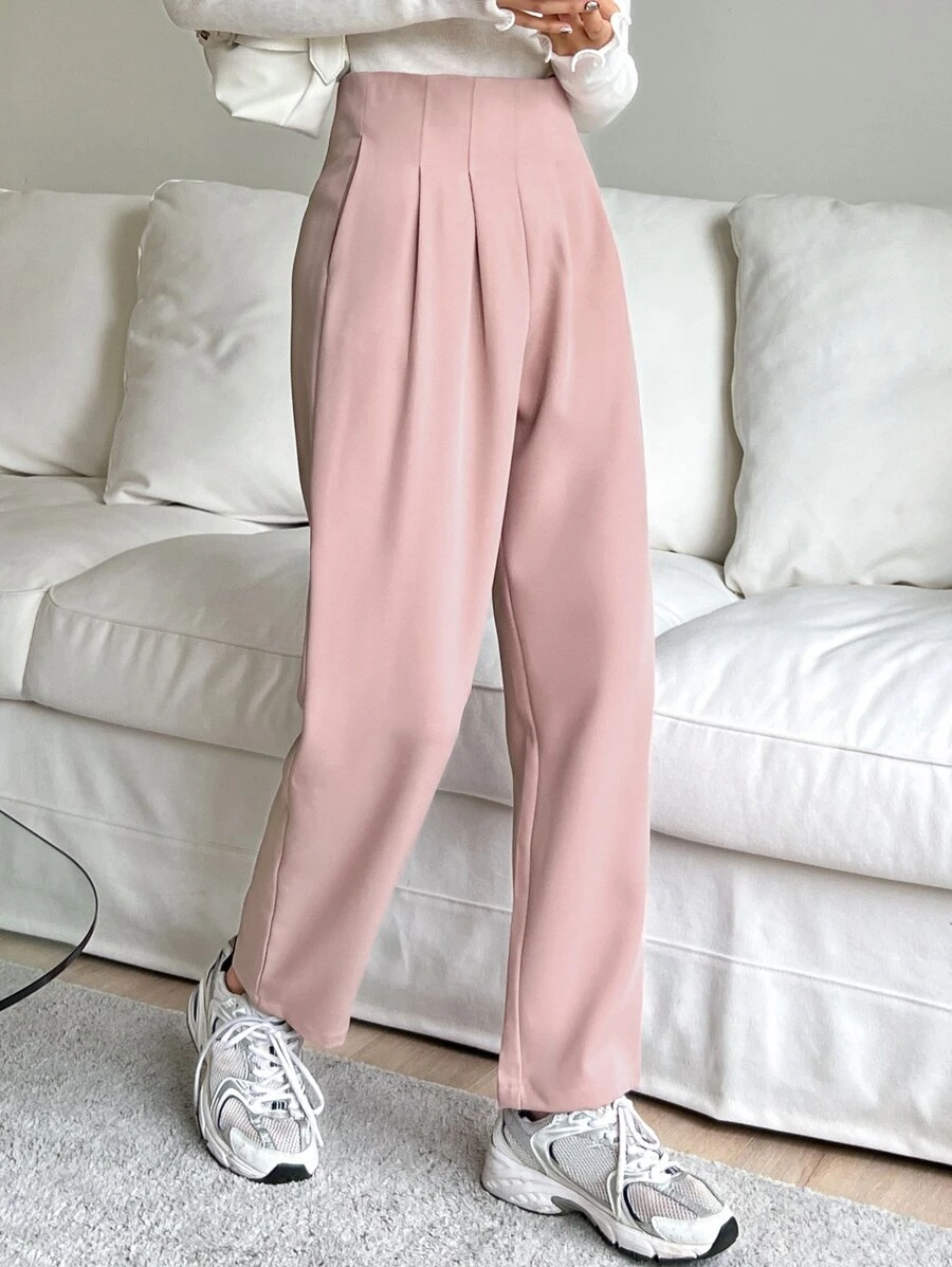 DAZY High Waist Plicated Detail Pants - Dusty Pink - View 1