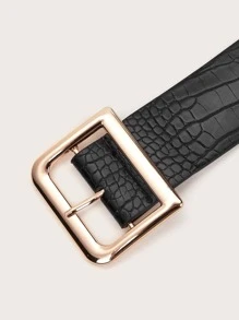 Casual Crocodile Pattern Metal Buckle Belt PU Belt For Jeans Pants Halloween Fall, Autumn, Halloween - Black - View 4