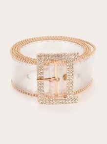 1 pieza Cinturón transparente con hebilla cuadrada decorada con rhinestones Nuevo Año para mujer, fiesta de Halloween