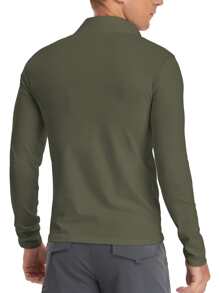 NITAGUT Men Solid Zipper Detail Tee - Army Green - View 2