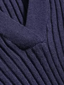 DAZY Suéter delgado liso de cuello con manga larga, casual de otoño/invierno, azul marino viscosa para primavera/otoño, básico para mujeres - Azul Marino - Ver 3