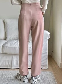 DAZY High Waist Plicated Detail Pants - Dusty Pink - View 8