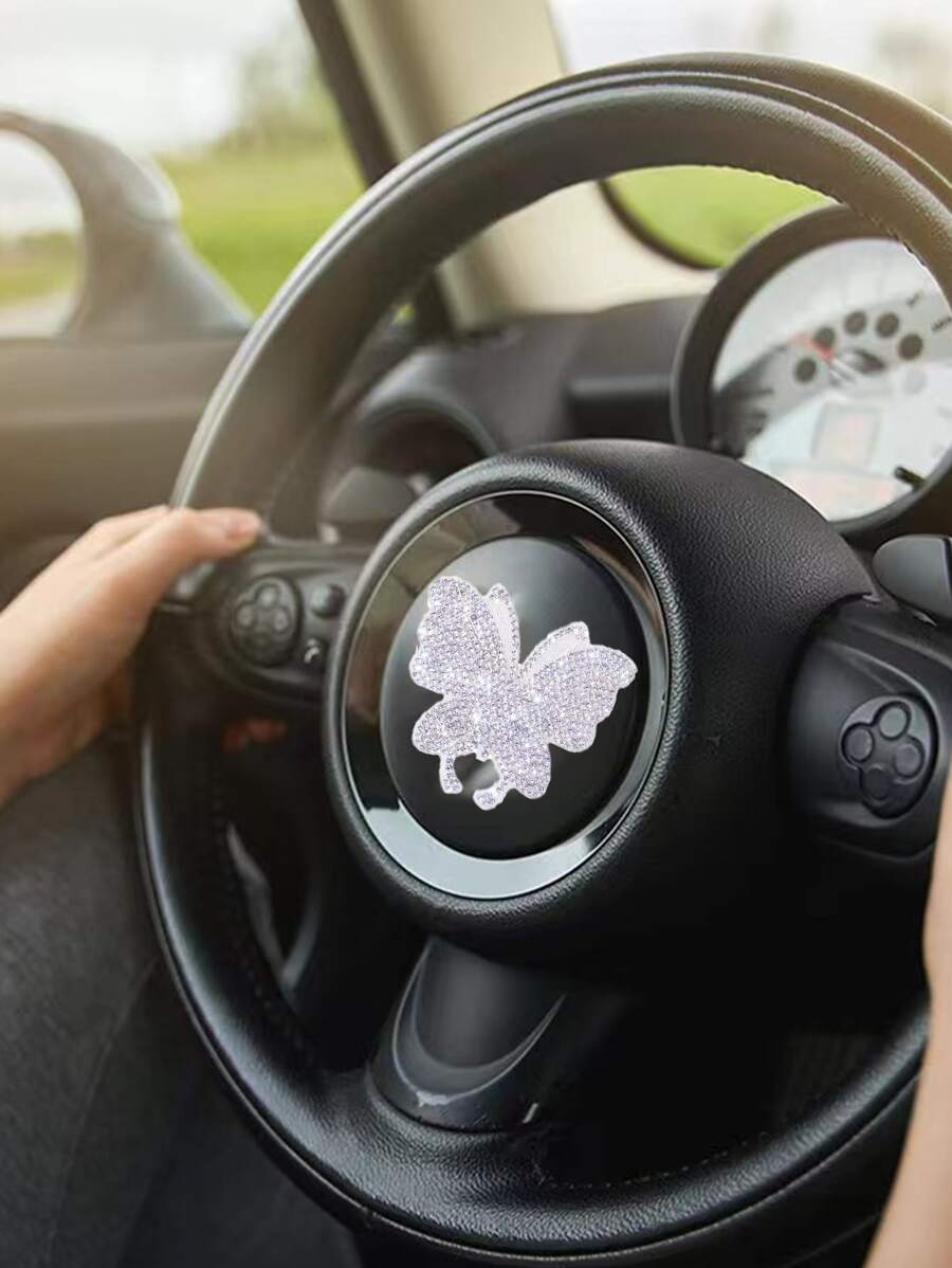 1pc Rhinestone Butterfly Design Car Sticker - White - View 1
