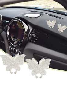 1pc Rhinestone Butterfly Design Car Sticker - White - View 6