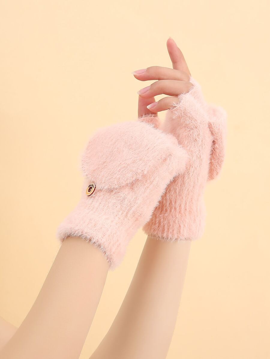 Guantes con diseño de botón de peluche