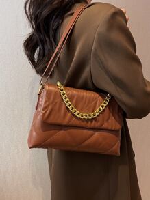 Quilted Chain Flap Square Bag - Brown - View 7