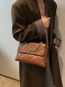 Quilted Chain Flap Square Bag - Brown - View 5