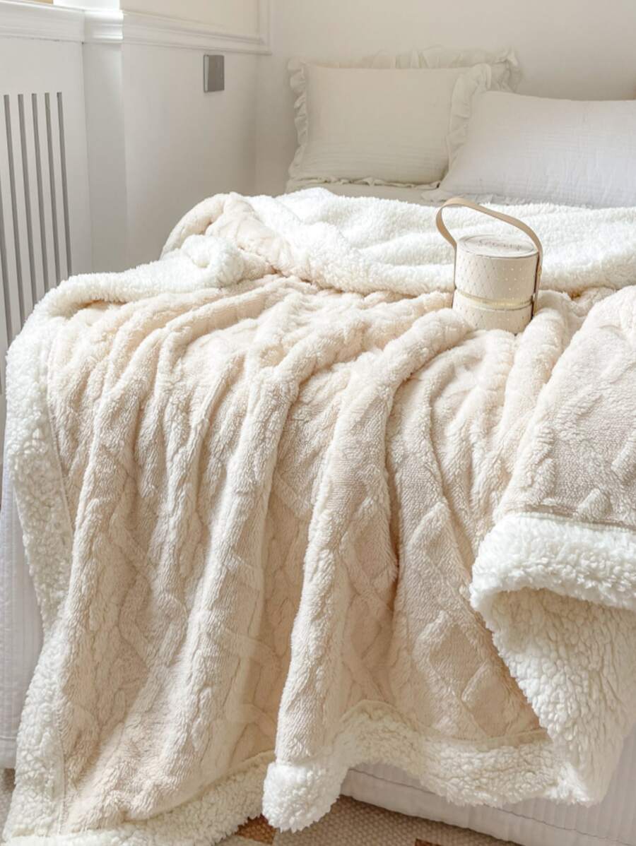 1入組幾何紋理質感毯子 - 白色 - 查看 1