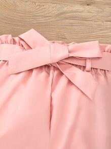 Young Girl Textured Sleeve Tee & Belted Pants - Multicolor - View 4