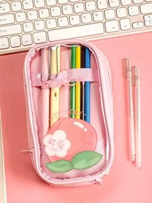 MOKA 1pc Peach Pattern Pencil Bag, Modern High Capacity Office Stationery Organizer For School Student - Pink - View 1