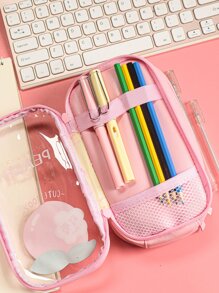 MOKA 1pc Peach Pattern Pencil Bag, Modern High Capacity Office Stationery Organizer For School Student - Pink - View 3