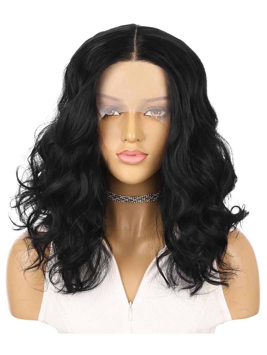 13*1丁字蕾絲短卷人造假髮 - 黑色 - 查看 1