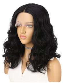 13*1丁字蕾絲短卷人造假髮 - 黑色 - 查看 4