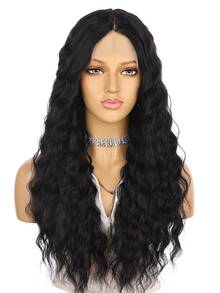 13*1 T-Part Lace Long Curly Synthetic Wig - Black - View 1