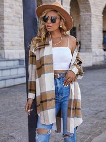 SHEIN LUNE Plaid Print Drop Shoulder Overcoat Fall Winter Cloth For Women - Multicolor - View 1