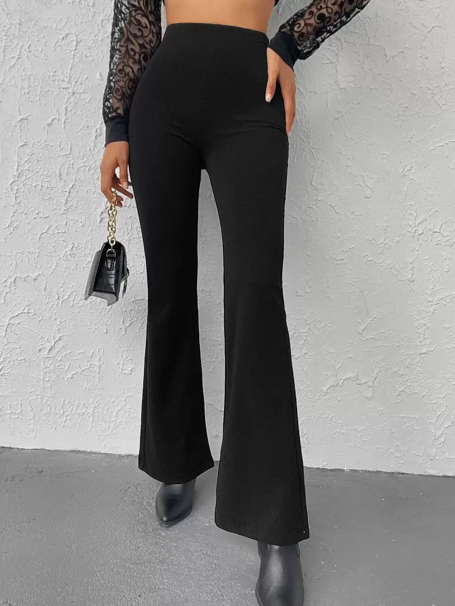 EURMUSE High Waist Flare Leg Trousers - Black - View 1