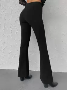 EURMUSE High Waist Flare Leg Trousers - Black - View 4