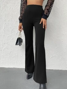 EURMUSE High Waist Flare Leg Trousers - Black - View 5