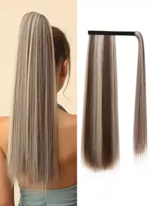 Clip In Straight Ponytail Hair Extensions For Women Wrap Around Long Natural Looking Straight Synthetic Hairpiece Accessories 24 Inch Highlight Brown To White - Piano Color - View 1