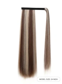 Clip In Straight Ponytail Hair Extensions For Women Wrap Around Long Natural Looking Straight Synthetic Hairpiece Accessories 24 Inch Highlight Brown To White - Piano Color - View 2