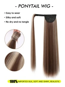Clip In Straight Ponytail Hair Extensions For Women Wrap Around Long Natural Looking Straight Synthetic Hairpiece Accessories 24 Inch Highlight Brown To White - Piano Color - View 4
